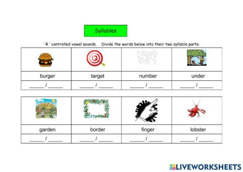 Syllables 'r' controlled vowels