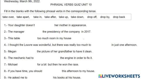 Phrasal verbs quiz unit 10