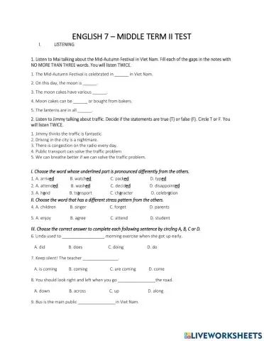English 2 Middle Term II Test