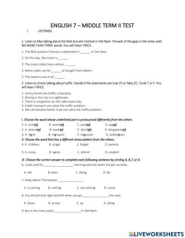 English 2 Middle Term II Test