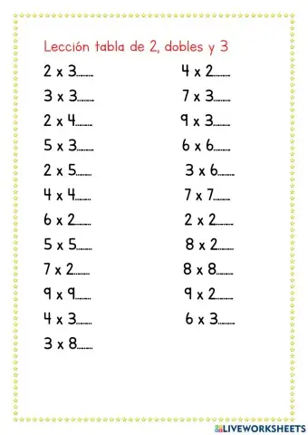 Leccion tabla del 2, dobles y 3