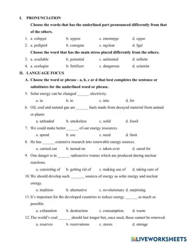 Unit 11: Sources of Energy