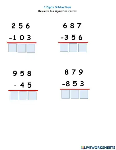 3 Digit subtractions