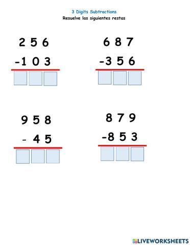 3 Digit subtractions