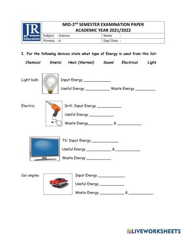Mid Semester Science Grade 6