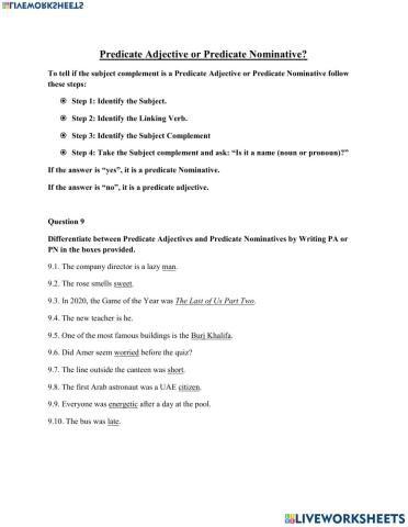 Differentiate between Predicate Adjectives and Predicate Nominatives