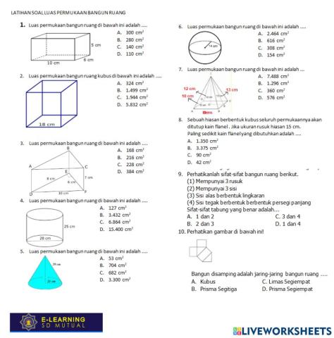 Matematika kelas 6 luas permukaan bangun ruang