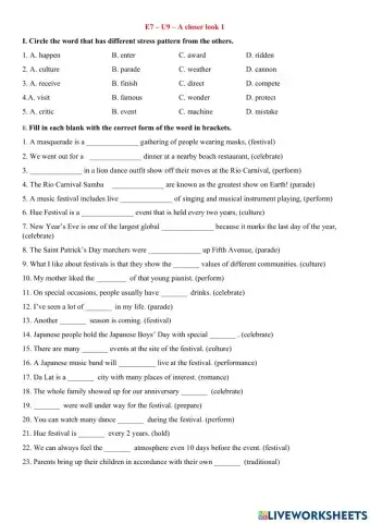 E7 - U9 - part of speech