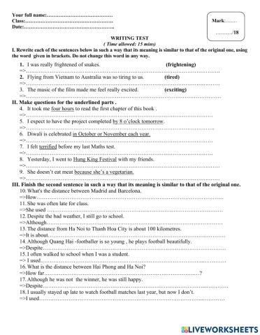 Grade 7-writing test- 2nd mid-term Test