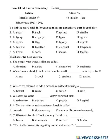 Bài kiểm tra ôn tập giai đoạn 3: bài số 1