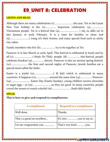 E9-UNIT 8-CELEBRATION-Passage