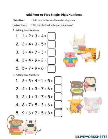 Add Four or Five Single-Digit Numbers
