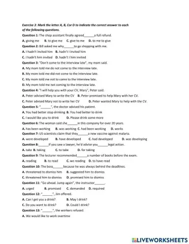 TỔNG ÔN NGỮ PHÁP TIẾNG ANH Chuyên đề 10 – Câu tường thuật