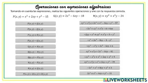 Operaciones con expresiones algebraicas
