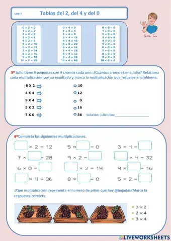 Tablas del 2, del 4 y del 0