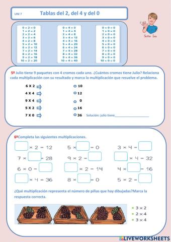 Tablas del 2, del 4 y del 0