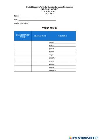 Verbs test 8