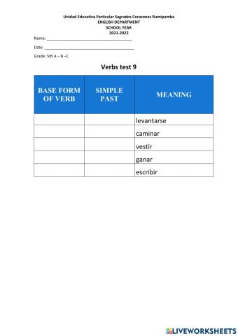 Verbs test 9