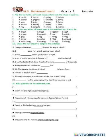 Unit 9: Festivals around the world