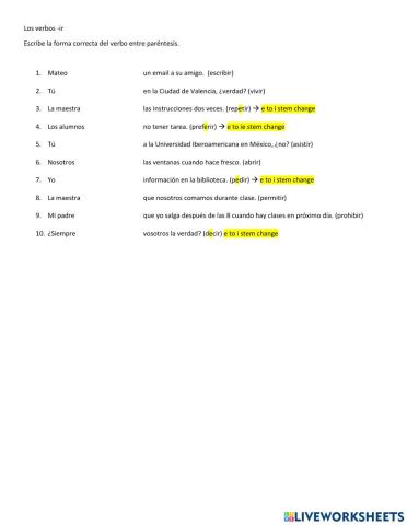 El indicativo de los verbos -ir