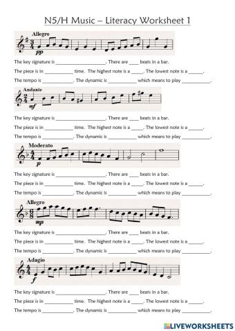 N5-H Music - Literacy Worksheet 1