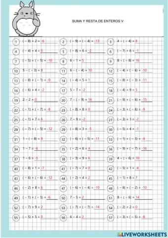 Sumas y restas enteros