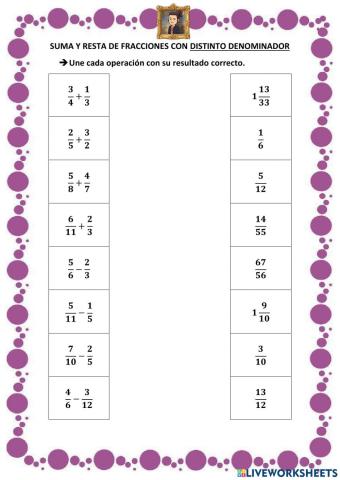 Suma y resta de fracciones con distinto denominador