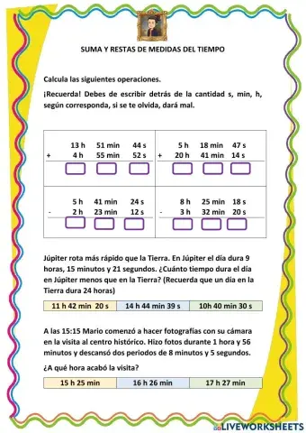 Suma y resta de unidades de tiempo