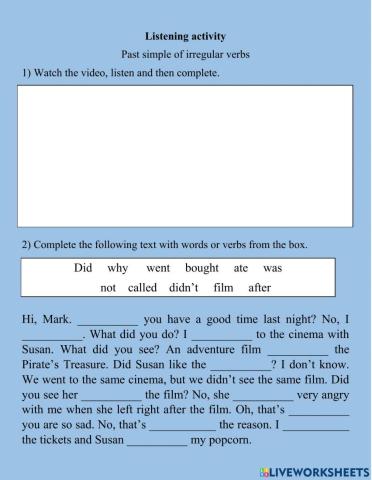 Listening activity - Simple past - Irregular verbs