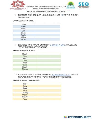 Regular and Irregular Plural Nouns