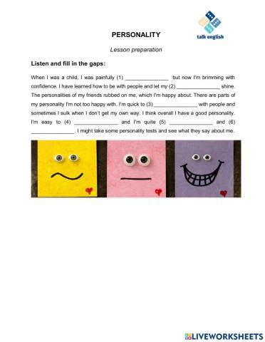 PERSONALITY Lesson preparation