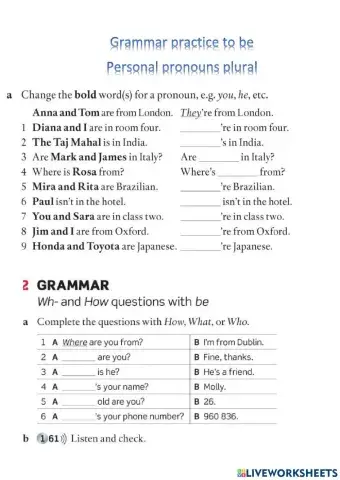 Grammar Wh-How questions and Grammar to be plural