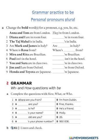 Grammar Wh-How questions and Grammar to be plural