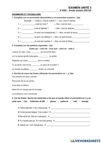 Examen Francés UD03 4º ESO