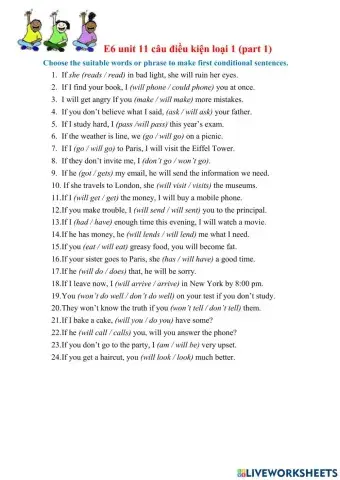 E6 unit 11 câu điều kiện loại 1 (p1)