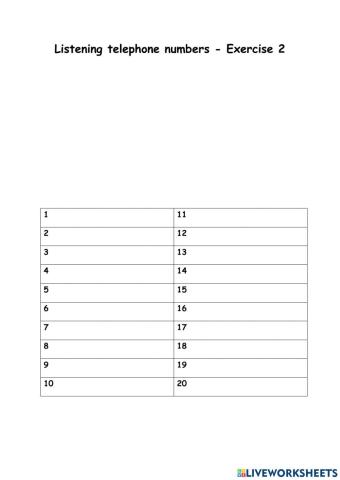 Listening telephone numbers 2