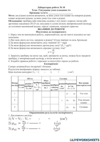 Лабораторна робота. Плавання тіл