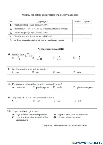 Gatavojoties matemātikas eksāmenam, 9.klase