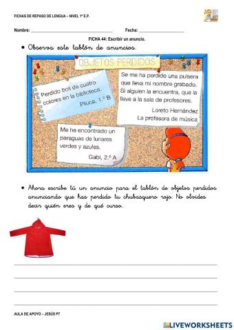 Ficha Lengua 44-1EP-Escribir un anuncio