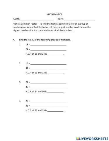 Highest Common Factor