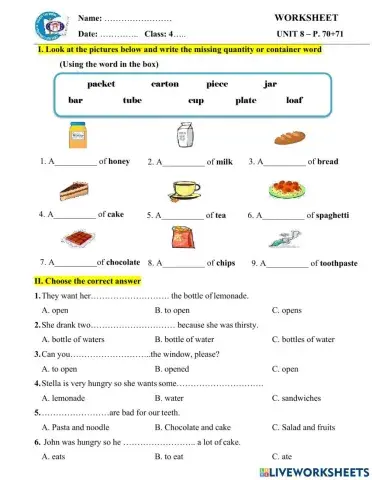 Unit 8 WS page 70+71