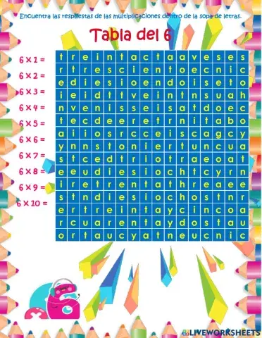 Tabla de multiplicar del 6