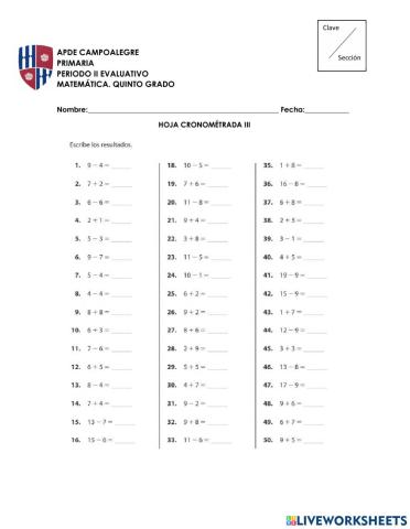 Hoja Cronometrada III
