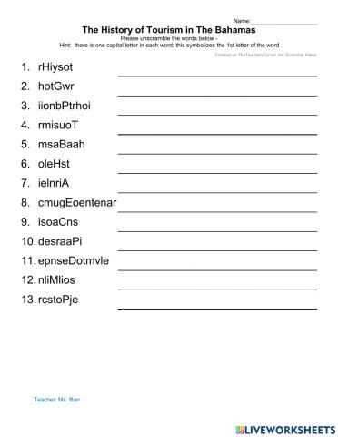 Bahamian History word unscramble