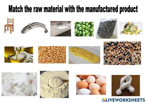 Match the raw materials with the manufactured products