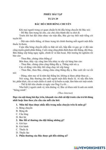 Phiêu bài tập lớp 3 tuần 29