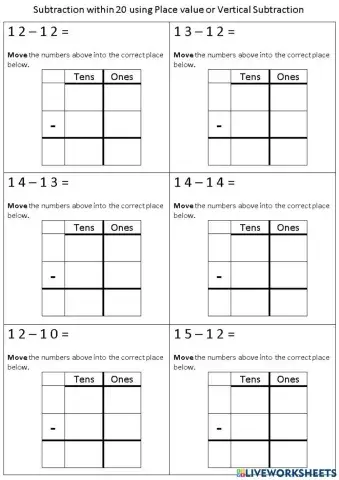 Subtraction Within 20 Place Value or Vertical Subtraction