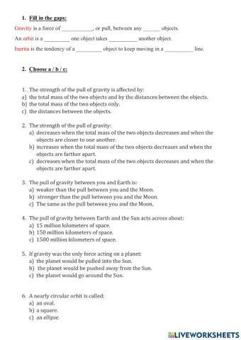 Gravity and Inertia. Earth and Sun. Year 5
