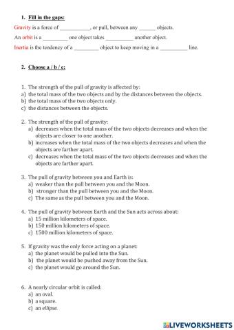 Gravity and Inertia. Earth and Sun. Year 5