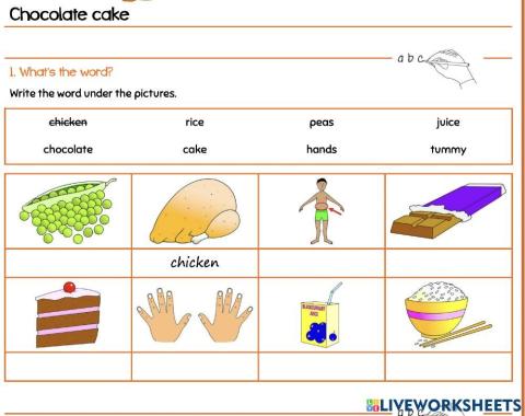 Vocabulario comida y partes del cuerpo en ingles